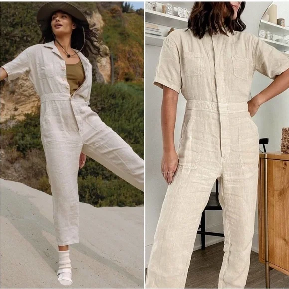 日本未入荷!! ◆MATE the Label◆ Linen Short Sleeve Jumpsuit 日本未入荷!! ◇MATE the Label◇ Linen Short Sleeve Jumpsuit